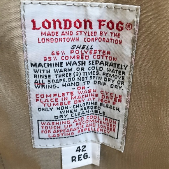 London Fog Maincoats Tan Trench Rain Coat Removable Liner Men’s Size 42R - Picture 12 of 14
